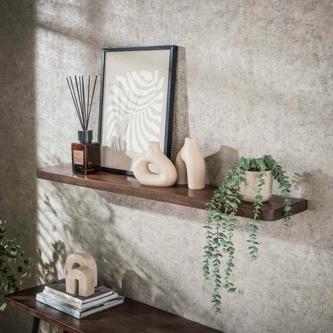 Etagère murale bois d’acacia brun bords arrondis 120 cm NAKO (1/5)