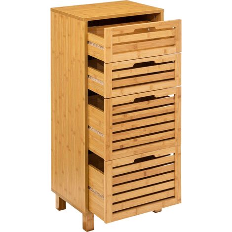 Cajonera Auxiliar 4 Cajones Sicela Marrón 40x98x30cm en Bambú, Diseño Moderno y Funcional, Almacenamiento Óptimo, Para Cualquier Estancia (1/5)