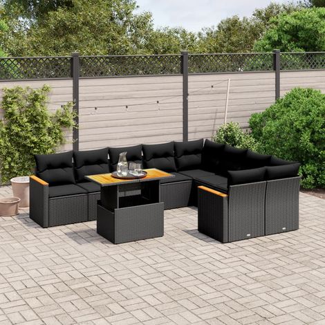 vidaXL Salon de jardin 10 pcs avec coussins noir résine tressée (1/3)