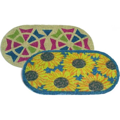Zerbino tappeto ovale in fibra di cocco naturale con fondo in pvc 40x75 cm calcutta