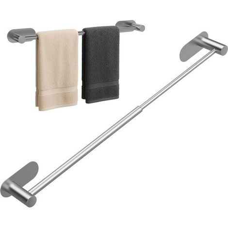 Soporte para toallas autoadhesivo - Estante extraíble - Organización del baño - No requiere taladro - 37-57,5 cm - Color plata (1/5)