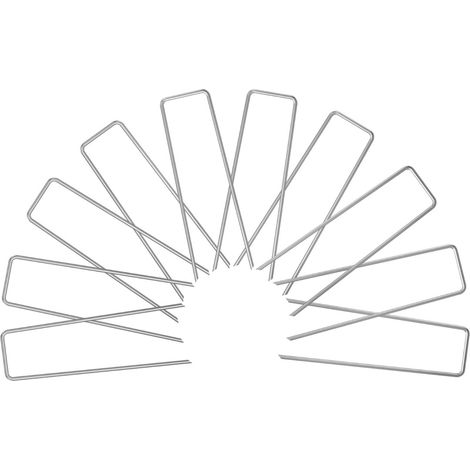 Set mit 10 verzinkten, U-förmigen Gartenpfählen aus Stahl zur Befestigung von Unkrautbekämpfungsplanen, Gartenschläuchen und Zäunen