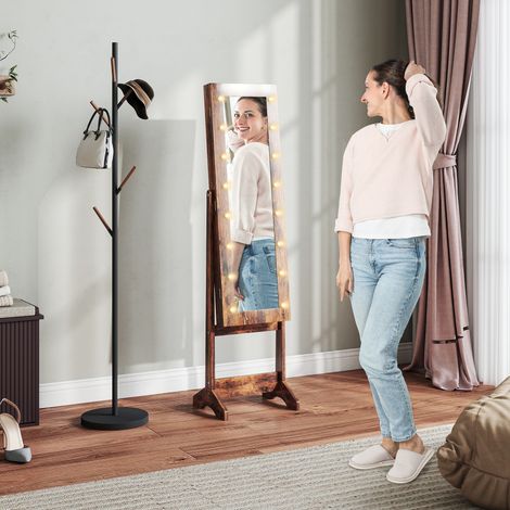 Armoire à bijoux avec miroir réglable et éclairage LED 36 x 30 x 136 cm Brun rustique (1/5)