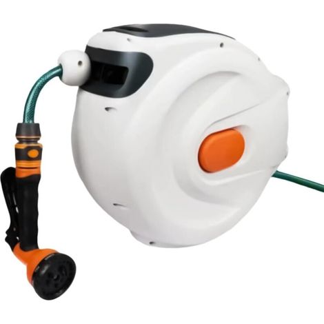 Avvolgitubo da giardino retrattile da 1/2" x 72FT, montabile a parete con staffa girevole a 180° per irrigazione del giardino e lavaggio auto, colore bianco, 10 cm (1/5)