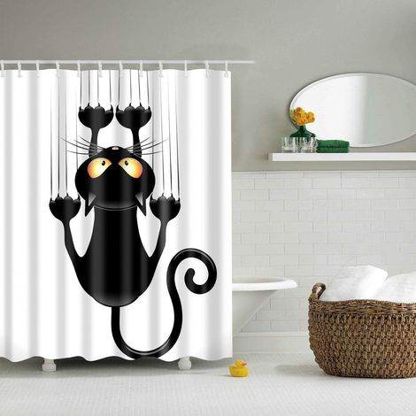Duschvorhang aus Polyester, Duschvorhang aus Textil, Chat-Motiv Nr.