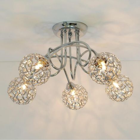 Kosilum – Plafonnier 5 boules en métal chromé – Sphères en aluminium 10 cm – Éclairage G9 – Design moderne pour salon (1/5)