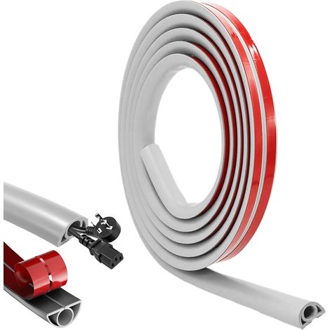 Goulotte autocollante de 3 m - Mini passe-câbles flexible et autocollante - Convient pour les murs, TV, plafonds, sols - Peut cacher 1 câble (gris) (1/5)