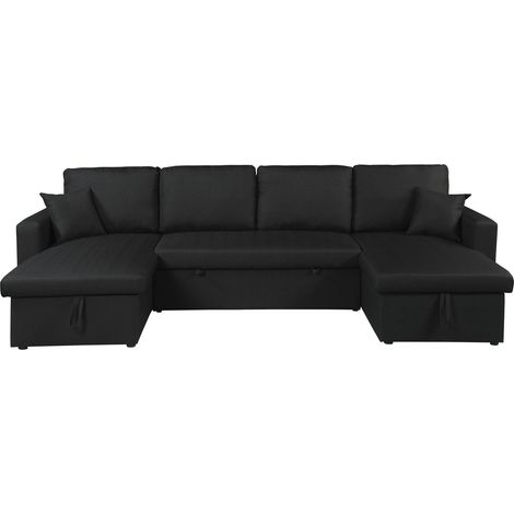 Panorama-Ecksofa mit Stoffbezug "Alain" - 4-Sitzer - Schwarz