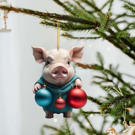 Pendentif Noel - Pendentif Cochon Acrylique - Pour Arbre De Noel Voiture - 1 Piece (1/3)