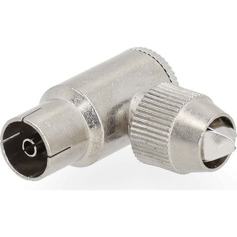 Nedis IEC (Coax) Stecker / 90° abgewinkelt / Buchse / Vernickelt / 75 Ohm / Schraube / Kabeleingangsdurchmesser: 7.0 mm / Metall / Silber / 2 Stück / Gift Box with Euro Lock