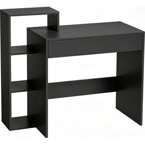 Bureau informatique avec rangement, 3 étagères ouvertes et grand tiroir, meuble compact pour chambre, bureau ou petit espace, design noir moderne  CHICFURN (1/5)