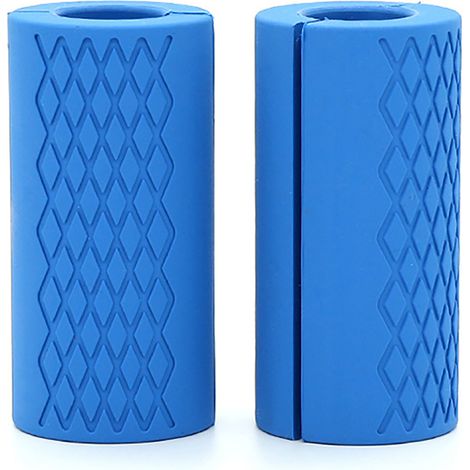 2 Pièces Poignées en Silicone pour Barre Épaisse, Anti-Dérapant pour Haltères, Développement Musculaire et Réduction du Stress Mains, Bleu (1/5)
