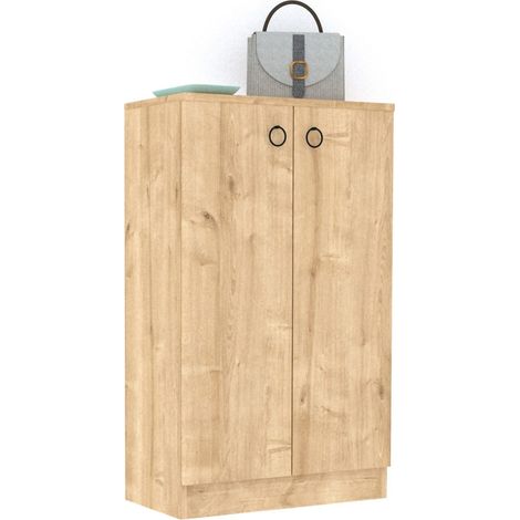Zapatero Piario, Mueble para zapatos 3 estantes, 2 puertas, 4 compartimentos, 60x32x100h cm Olmo Marrón