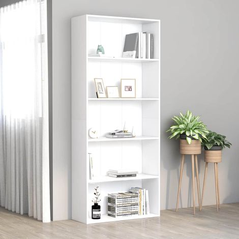 vidaXL Estantería de 5 niveles madera contrachapada blanca 80x30x189cm (1/5)