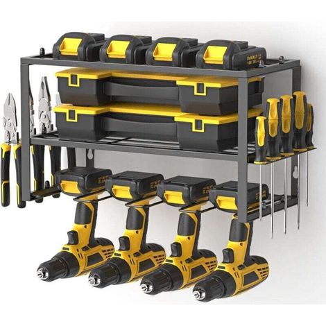 Wall Mounted Tool Holder for Cordless Electric Drill Set of 3 Heavy Duty Shelves Storage (1/4)