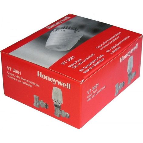 Honeywell – Kit complet corps équerre inversé 1/2" – Tête thermostatique avec coude de retour – Régulation température d'eau – Robinet à double réglage