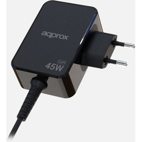 CARGADOR USB GAN APPROX 45W CABLE USB-C SOLDADO 1.8m PD COLOR NEGRO