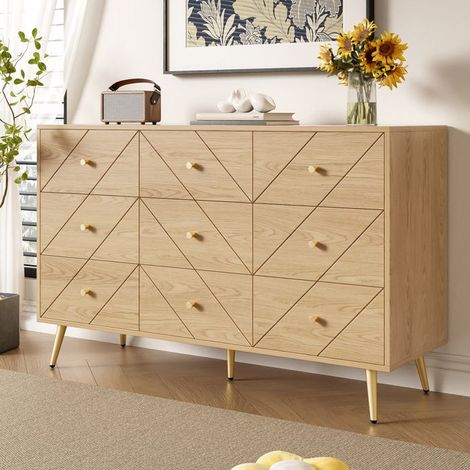 Commode moderne - 120x39x80 cm - 9 tiroirs - Pieds en fer - Motifs géométriques (1/5)