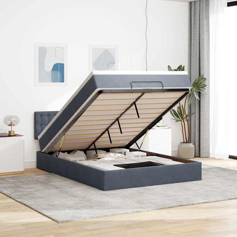 Cadre de lit ottoman avec matelas à ressorts ensachés, 140x200 cm, gris foncé, mécanisme de levage hydraulique, surmatelas inclus (1/4)