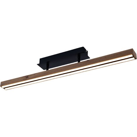 Lampada da soffitto in legno lampada da soggiorno Lampada da soffitto a LED aspetto legno bianco caldo lampada in legno funzione memoria, metallo MDF nero naturale, 1x LED 24W 850Lm 3000K (1/5)