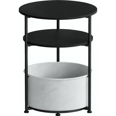 Mesa auxiliar redonda moderna con cesta de tela, negra, 43 x 56 cm, MODENUIT (1/5)