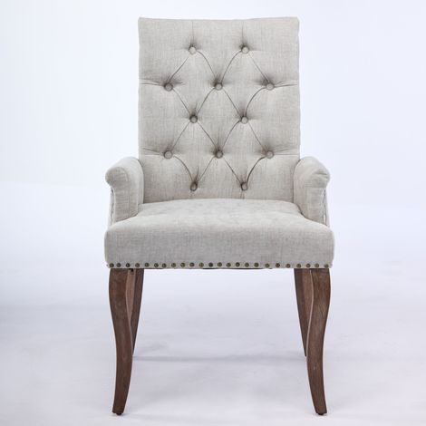 Chaise à manger d’accent beige en, en bois massif, bois et chenille, pour cuisine et salle à manger, style élégant pour salle à manger et cuisine (1/5)