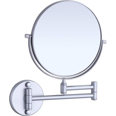 Espejo de tocador de pared de 20 cm con aumento de 1x/3x, espejo giratorio de doble cara de 360°, plegable, plata mate. (1/5)