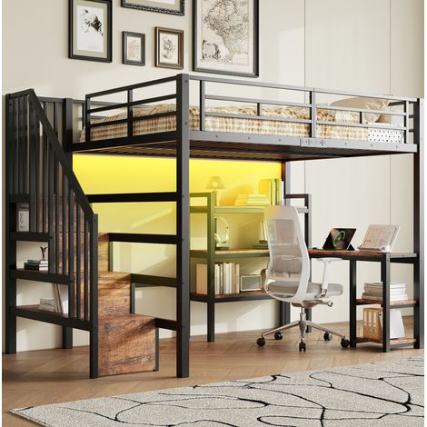 letto letto matrimoniale 140x200 con scrivania nero OKMYHOME