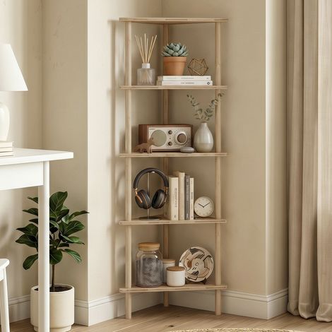 Étagère d'angle en bambou à 5 niveaux, 41,5 x 21,5 x 114 cm, bois (1/5)