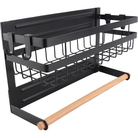 Étagère à épices magnétique pour réfrigérateur avec crochet, porte-essuie-tout, antirouille, support pour pots à épices, étagère latérale multifonction pour réfrigérateur. (1/5)