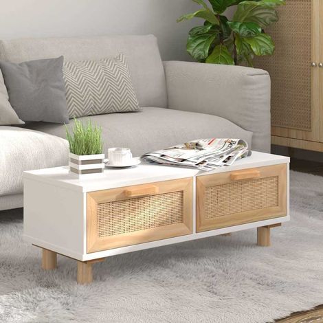 vidaXL Table basse Blanc 80x40x30 cm Bois d'ingénierie et pin massif (1/5)