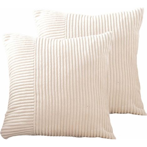 Taies d'oreiller rayées, taies d'oreiller décoratives en peluche, décoration de canapé pour la maison, 45x45cm, blanc, 2 pièces (1/5)