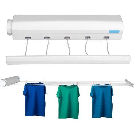 Tendederos，Tendedero de pared extensible，5 líneas，Tendedero colgante，Ideal para camping，Tendedero retráctil，Blanco (1/5)