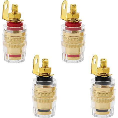 Lot de 4 fiches bananes de 4 mm plaquées or pour amplificateur audio, haut-parleur, terminal de haut-parleur, bornes de connexion (32 x 14,2 mm) (1/5)