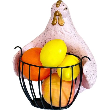 Cesta de Almacenamiento con Forma de Gallina, Diseño Country Americano en Tela Rosa Suave para Frutas y Huevos – Ideal para Decoración de Cocina y Hogar (1/4)