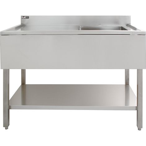 Evier de Laboratoire Science en Acier Inoxydable 201 à 1 Bac 55 Litre Egouttoir à Gauche [Microfibre & Bouchons INCLUS] Pieds Ajustables - Anti Eclaboussure