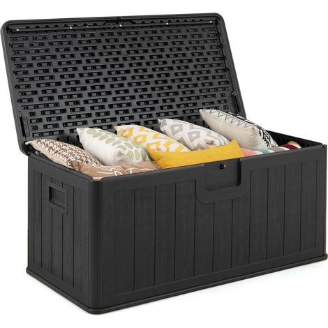 COSTWAY Waterproof Resin Deck Box Bench 380L Garden Storage Box-Black (1/5)