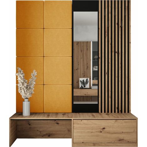 Meuble d'entrée Fabor, Chêne Artisan + Manila 32, 205x172x42cm, Disponible, Stratifié, Tissu, À poser