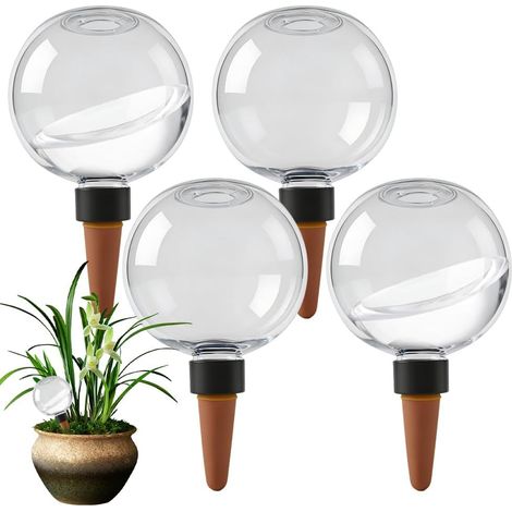 Globe Arrosage Plante - Lot de 4 - Céramique et Plastique - 500ml - Irrigation Automatique - Intérieur Extérieur - Transparent (1/5)