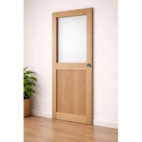 Porte Coulissante Atelier Placage Chene Vitrée H204 X L83 Cm, Coquilles, Tire Doigt Gd Menuiseries