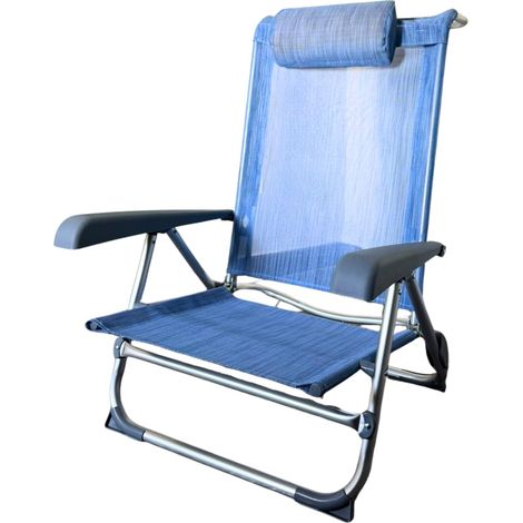 Spiaggina mare in alluminio resistente con Braccioli - Mis. 55x46x80 cm - Sedia reclinabile in 7 posizioni con cuscino poggiatesta - Blu (1/5)
