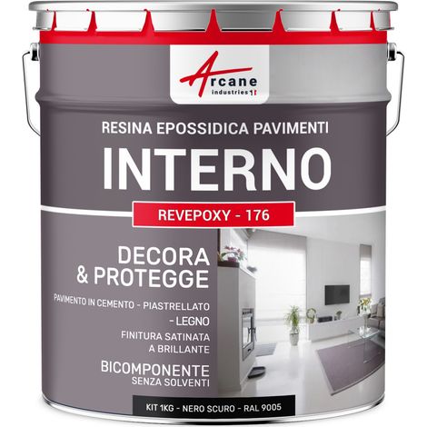 Resina Epossidica per pavimenti di cucina e bagno decorativa - REVEPOXY - 176 - 1 kg (fino a 5 m² in 2 strati) Nero intenso RAL 9005 - ARCANE INDUSTRIES