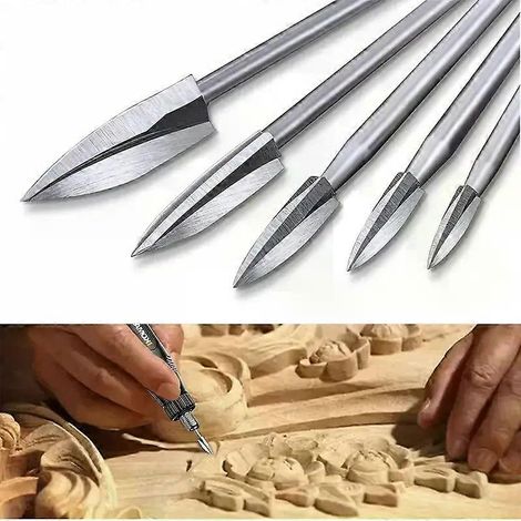Ensemble de 5 forets pour la sculpture et la gravure sur bois, outils de meulage et de travail du bois avec tige de 3,175 mm (1/8") - JXLGV (1/4)