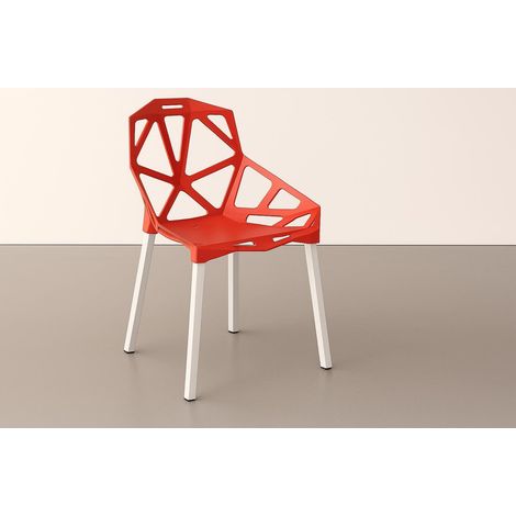 ORION91 Silla ELECTRA Color Rojo Acero estructura Blanca y Polipropileno 54x59x80cm Comedor  Oficina Salón Teletrabajo Cocina - SpazioLuzio - unidad (1/5)