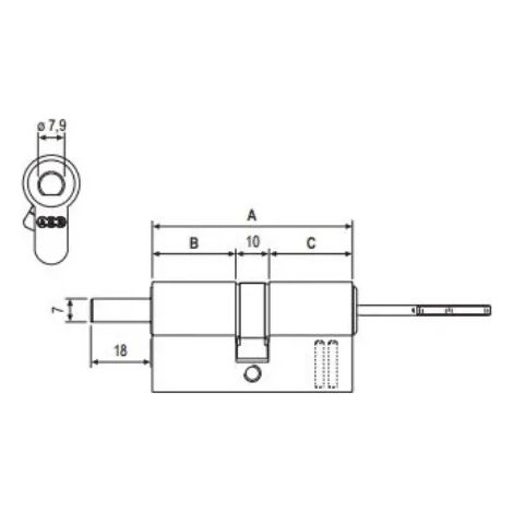 CILINDRO AGB SCUDO 5000PS CON CODOLO 18 MM E 5 CHIAVI PUNZONATE  LUNGHEZZA 75 mm ( 25-10-40 ) + CODOLO 18 mm (1/3)