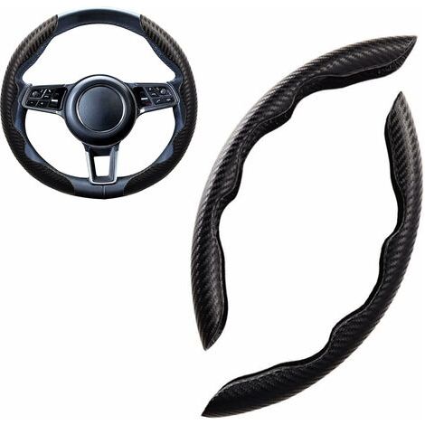 Sport Couvre Volant Voiture Forme Ronde & D Universel Suède/Fibre de Carbone Mode Housse Volant Voiture Segmentées Respirant Antidérapant 38cm(15"), Noir