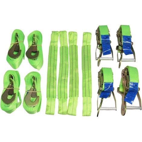Transporter Ratchet Recovery Straps - Set of 4 (Heavy Duty Vehicle Tie Down Kit Wheel)