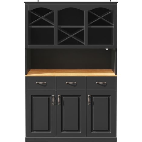 ELVMI Credenza da Cucina Alta con 3 Ante, 3 Cassetti, Ripiani Regolabili e LED, per Cucina, in MDF, Nero, 120 x 40 x 180 cm (1/5)