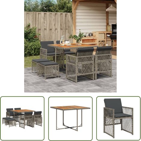 vidaXL Ensemble à manger de jardin 9 pcs coussins gris résine tressée (1/5)