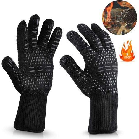 Gants de barbecue, gants de four, gril jusqu'à 800 °C, gants universels résistants à la chaleur, gants de cuisine pour gril de cuisine et gril unisexe Noir Noir. (1/5)
